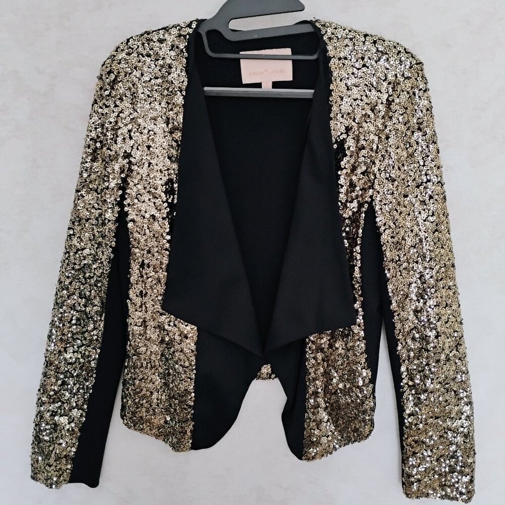 Gibson & Latimer Black Gold Sequin Blazer Size Small